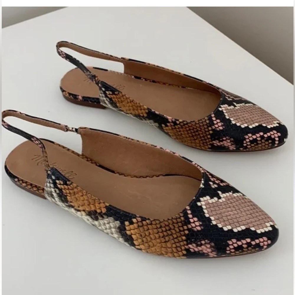 Womens Black Snakeskin-Print Slingback Flats - Picture 3 of 13